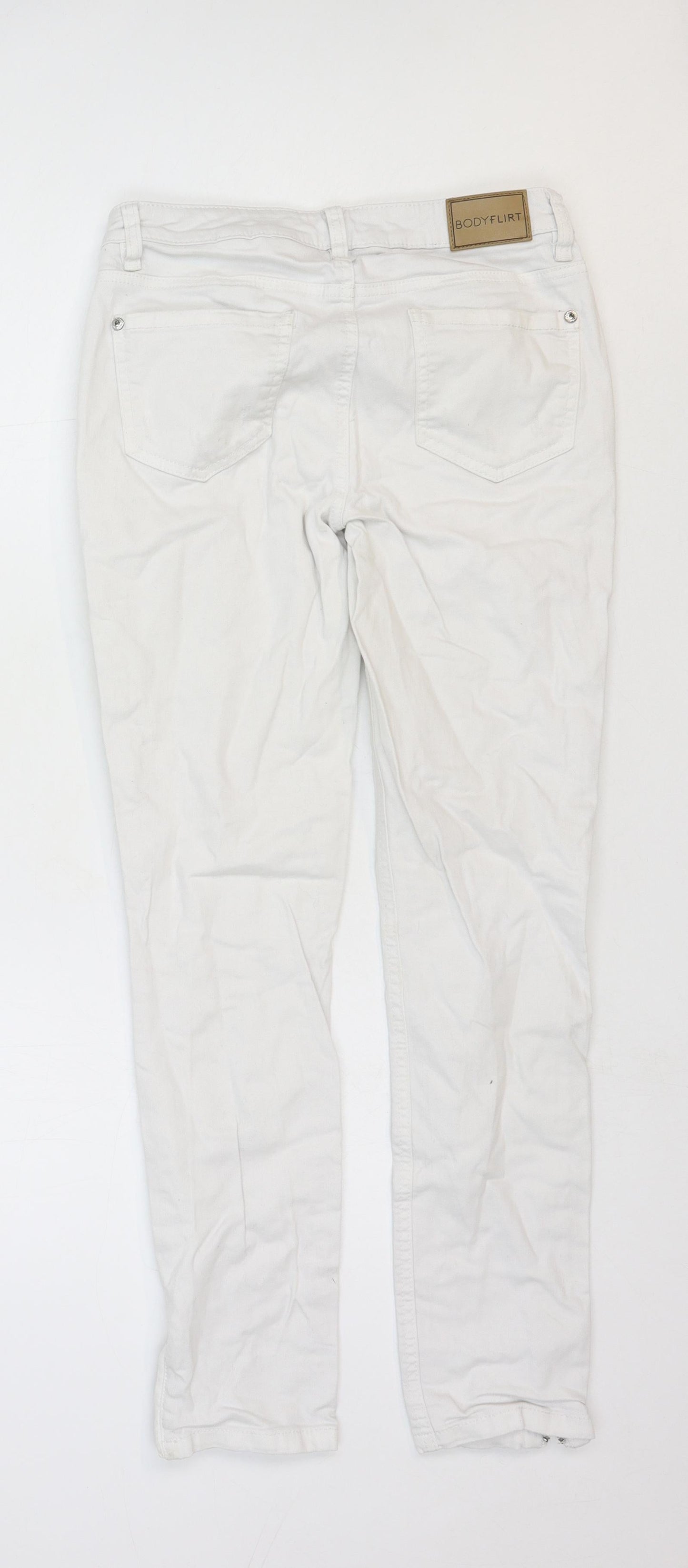 Body Flirt Womens White Cotton Straight Jeans Size 8 Regular Zip