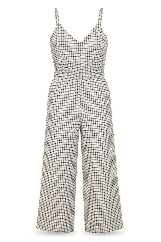 H&M Womens Beige Plaid Polyester Jumpsuit One-Piece Size XS Pullover