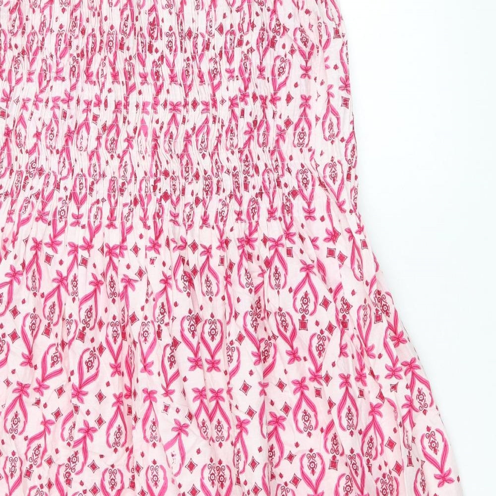 Preworn Womens Pink Geometric 100% Cotton Fit & Flare Size M Off the Shoulder Pullover