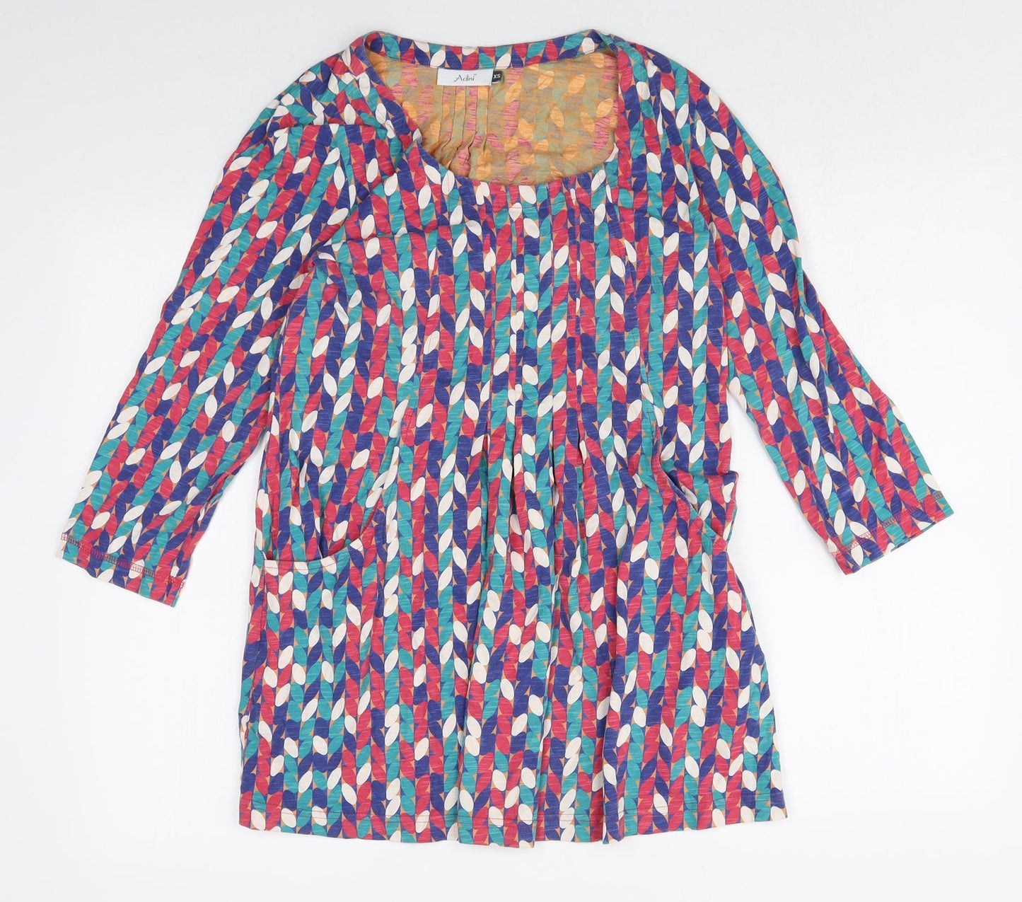 Adini Womens Multicoloured Geometric Cotton Tunic Blouse Size XS Boat Neck