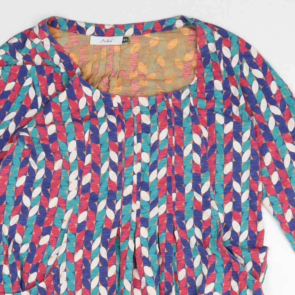 Adini Womens Multicoloured Geometric Cotton Tunic Blouse Size XS Boat Neck