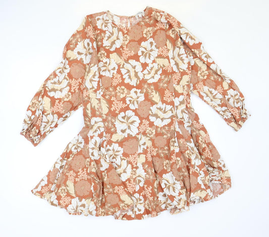 Seed Womens Pink Floral Lyocell Skater Dress Size 6 Round Neck Button
