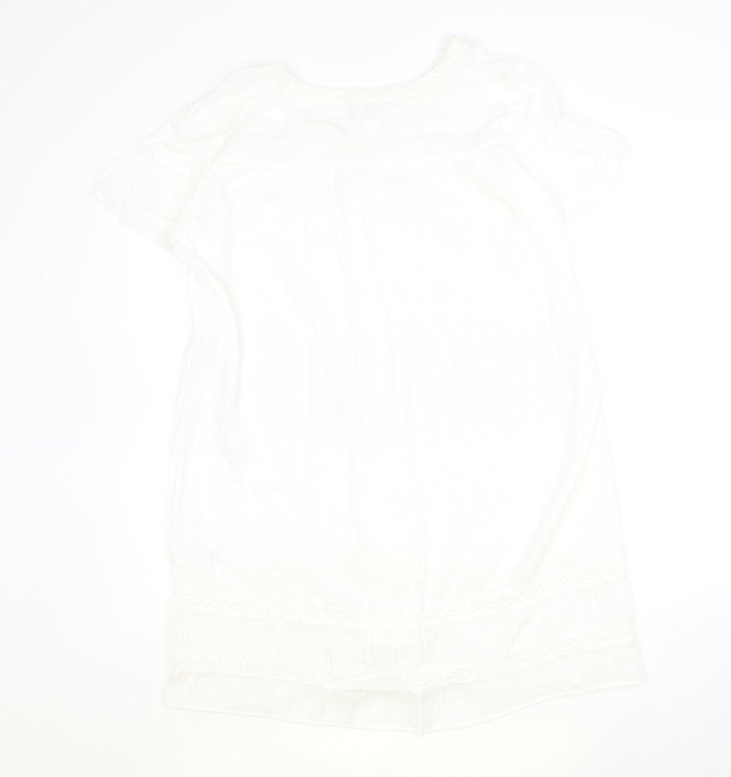 H&M Womens White Cotton T-Shirt Dress Size 12 Crew Neck Button