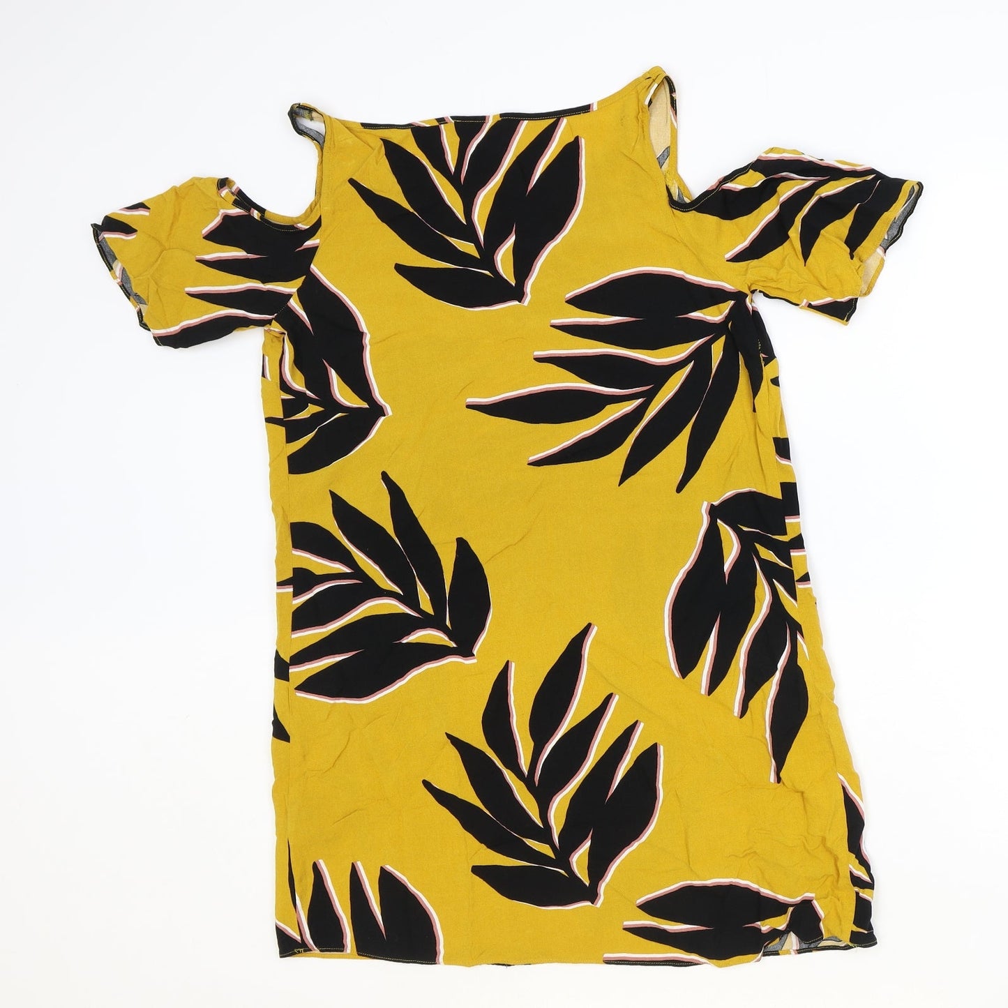 Papaya Womens Orange Geometric Viscose Basic Blouse Size 12 V-Neck - Leaf Print