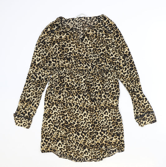 Zara Womens Brown Animal Print Viscose A-Line Size M V-Neck Pullover - Leopard print