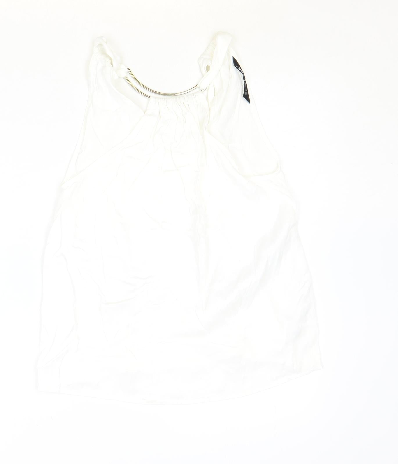 Zara Womens Ivory Viscose Basic Tank Size XS Round Neck