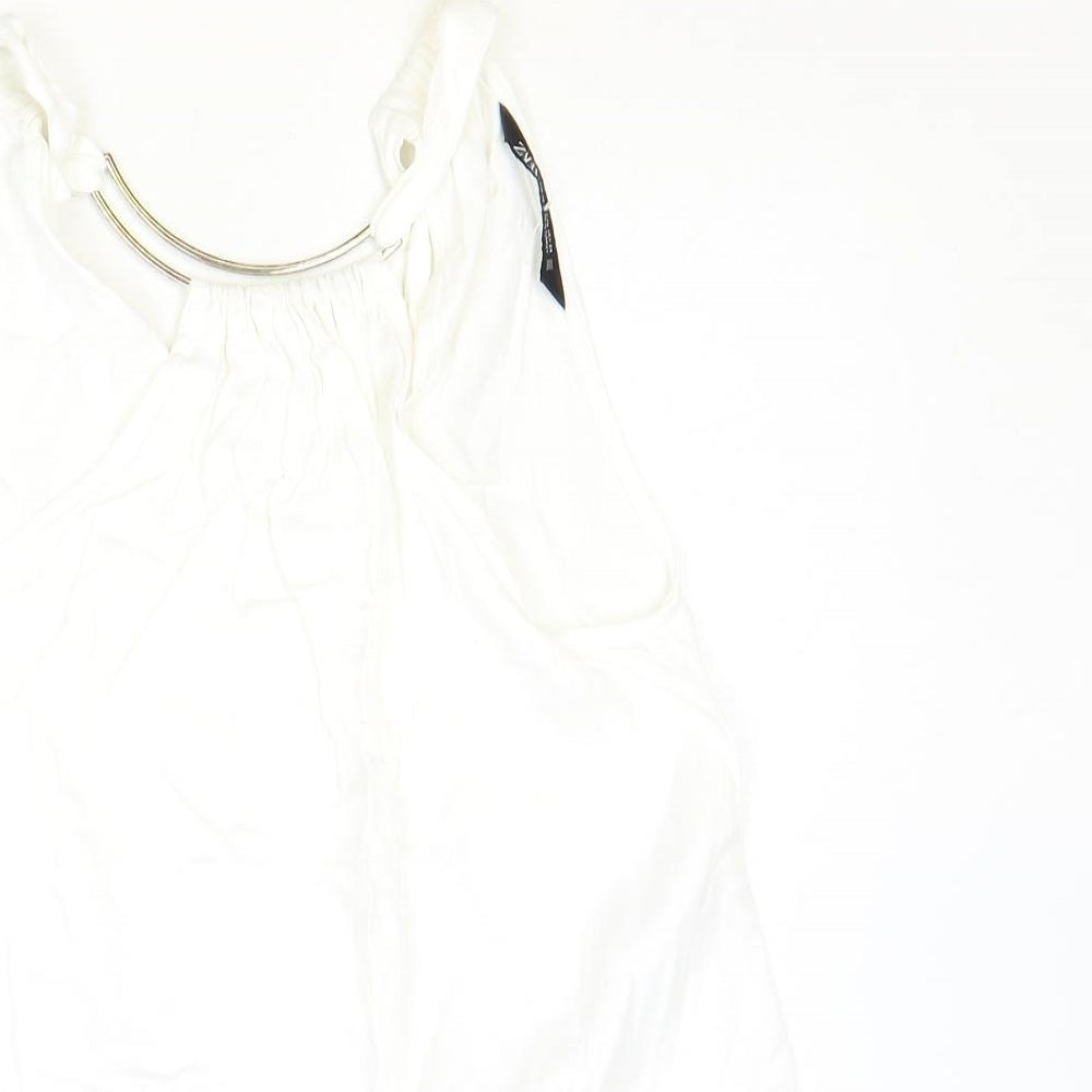 Zara Womens Ivory Viscose Basic Tank Size XS Round Neck
