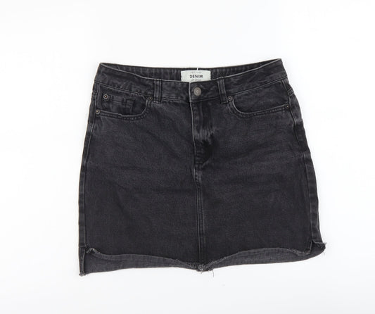 New Look Womens Grey Cotton Mini Skirt Size 10 Button