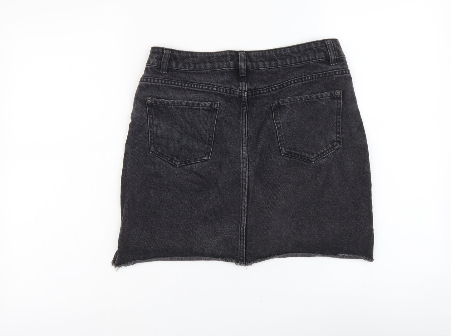 New Look Womens Grey Cotton Mini Skirt Size 10 Button