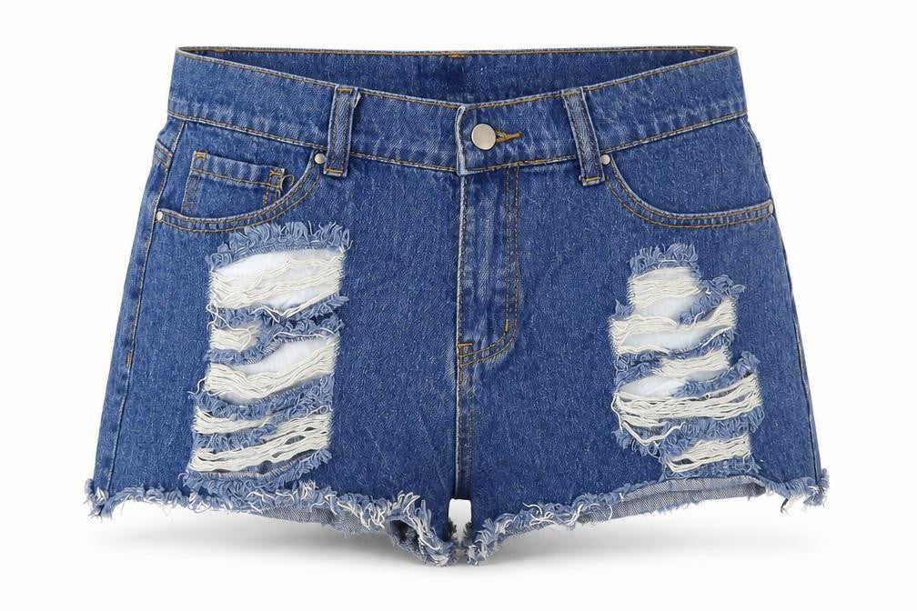 PRETTYLITTLETHING Womens Blue Cotton Cut-Off Shorts Size 10 Regular Button