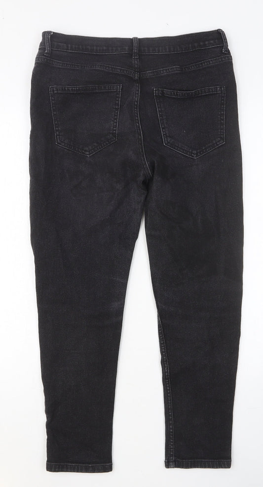 Marks and Spencer Womens Black Cotton Skinny Jeans Size 12 Slim Button