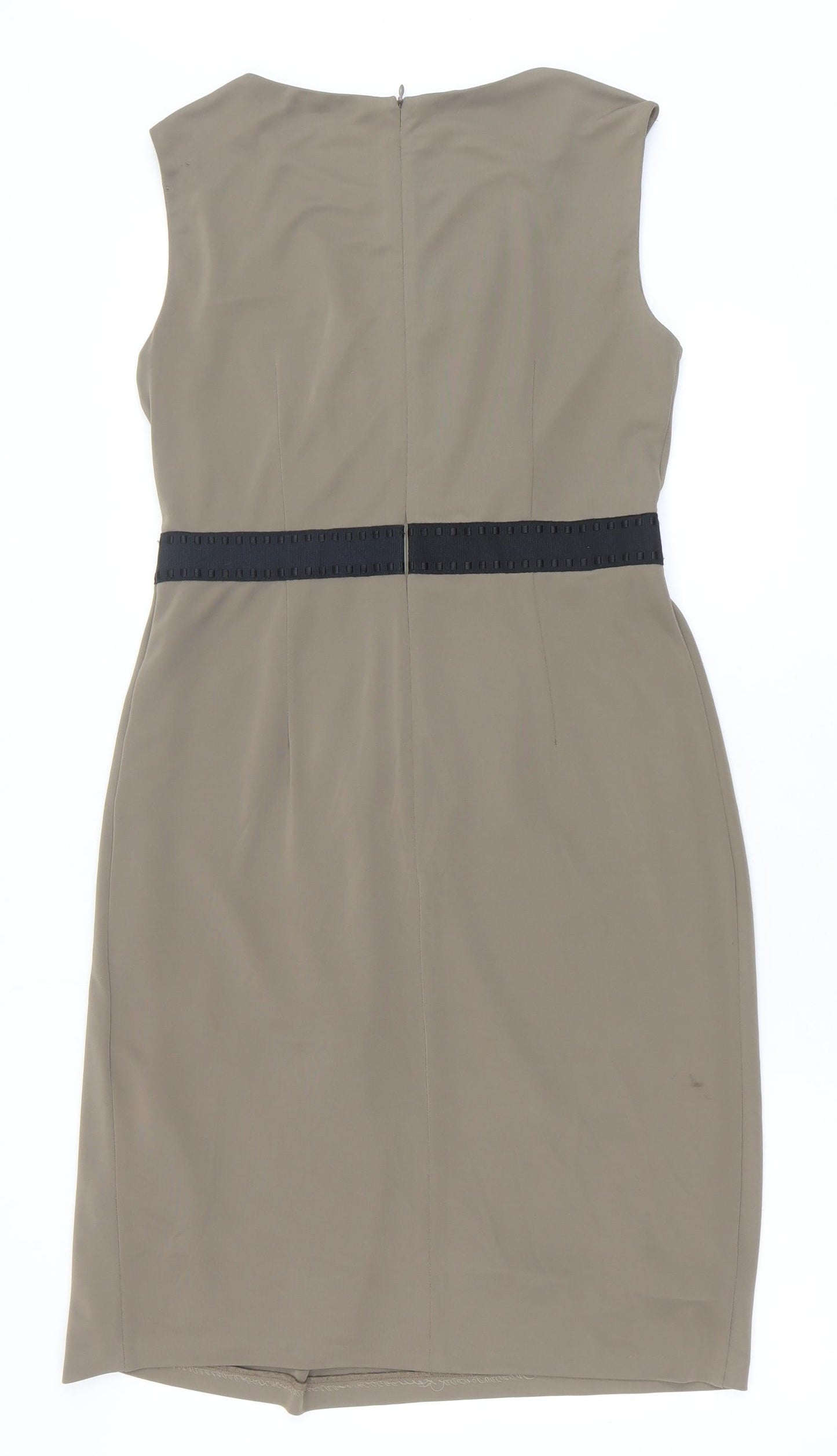 Marks and Spencer Womens Green Polyester A-Line Size 12 Round Neck Zip