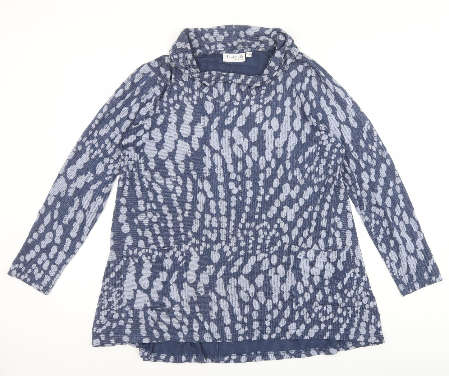 Tara Clothing Womens Blue Geometric Viscose Tunic Blouse Size S Roll Neck