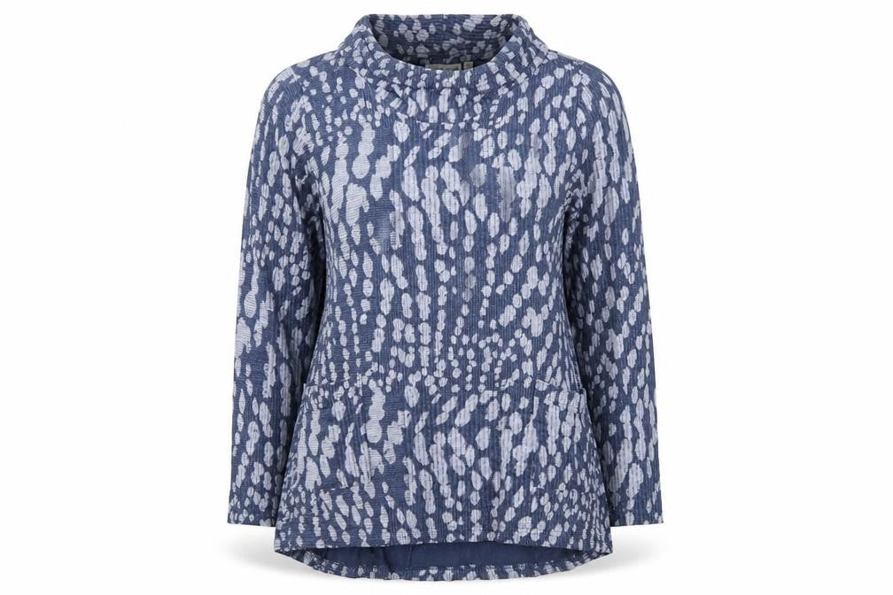 Tara Clothing Womens Blue Geometric Viscose Tunic Blouse Size S Roll Neck