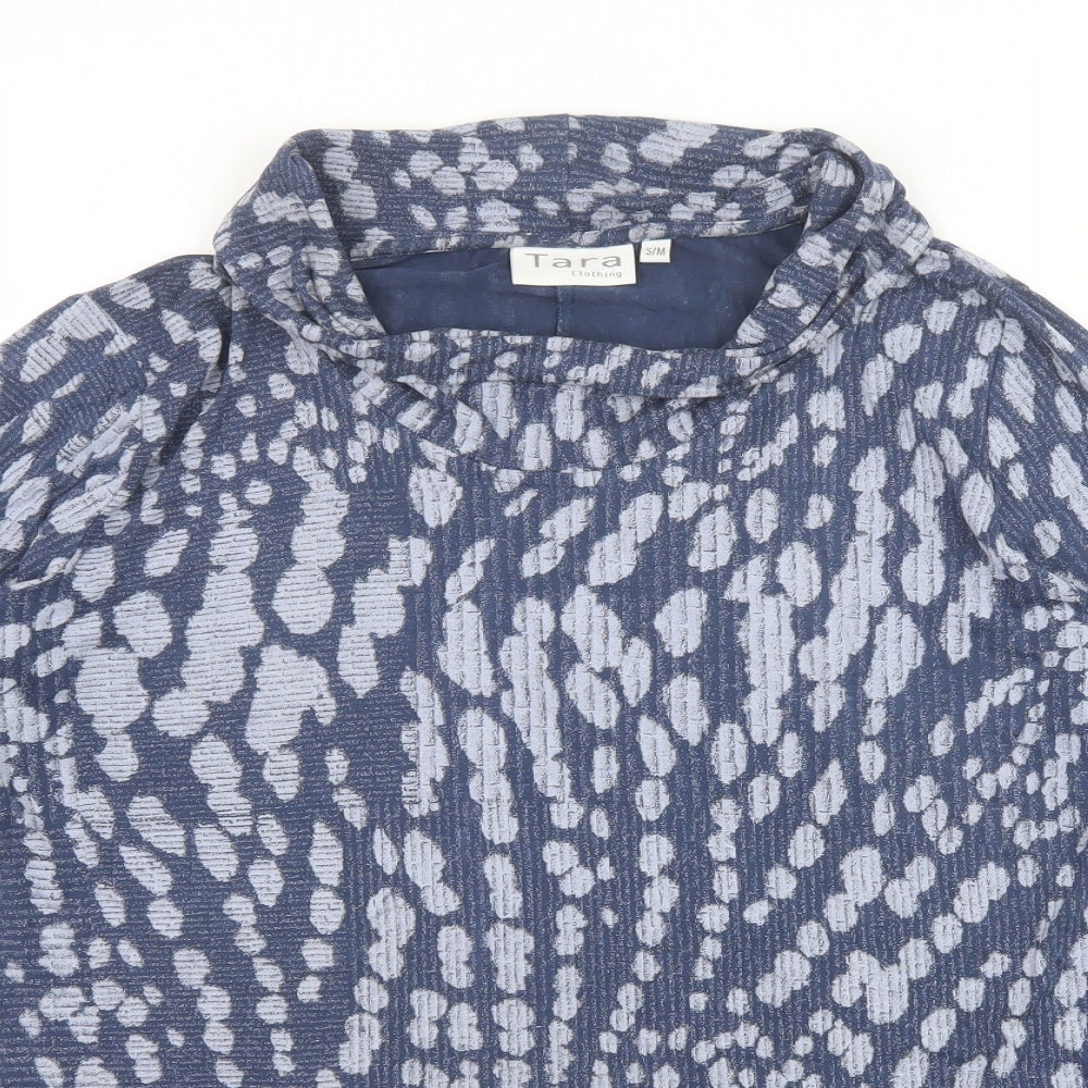 Tara Clothing Womens Blue Geometric Viscose Tunic Blouse Size S Roll Neck