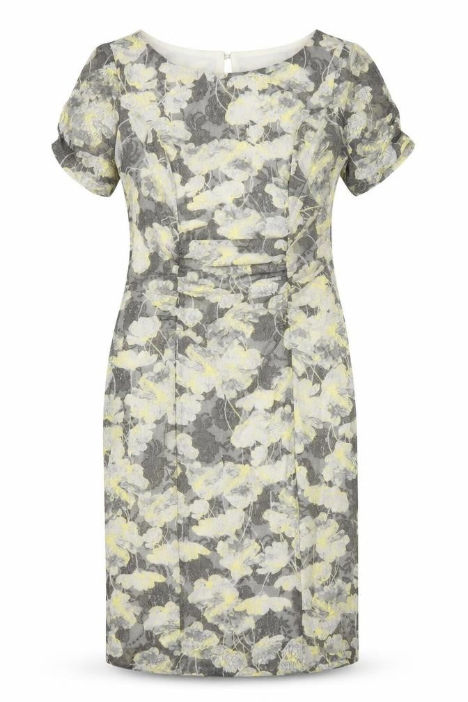 Marks and Spencer Womens Grey Floral Polyester Pencil Dress Size 10 Boat Neck Button