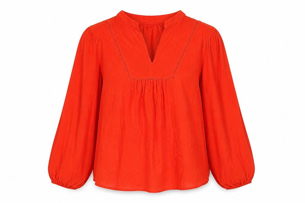 Marks and Spencer Womens Red Cotton Basic Blouse Size 8 V-Neck
