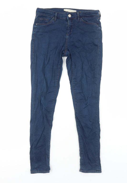 Topshop Womens Blue Cotton Skinny Jeans Size 10 L30 in Regular Zip