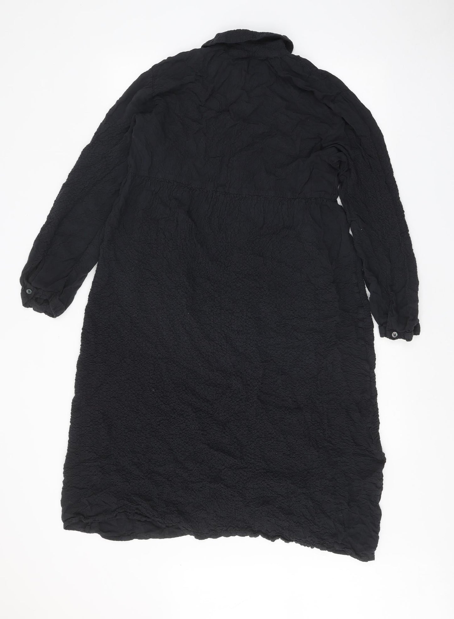 Zara Womens Black Polyester Shirt Dress Size XS Collared Button - Textured