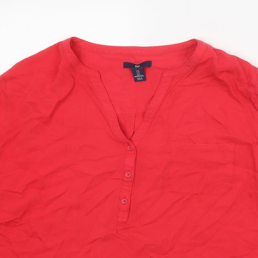 Gap Womens Red Viscose Basic Blouse Size L V-Neck