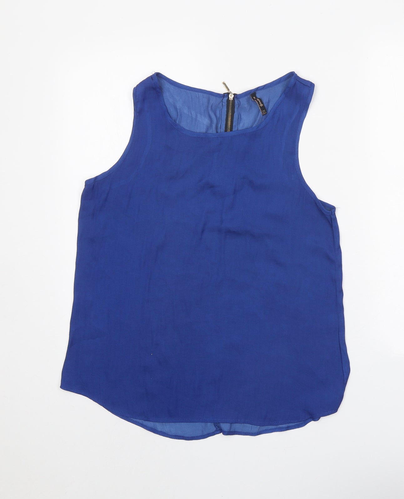 Stradivarius Womens Blue Polyester Basic Tank Size L Boat Neck