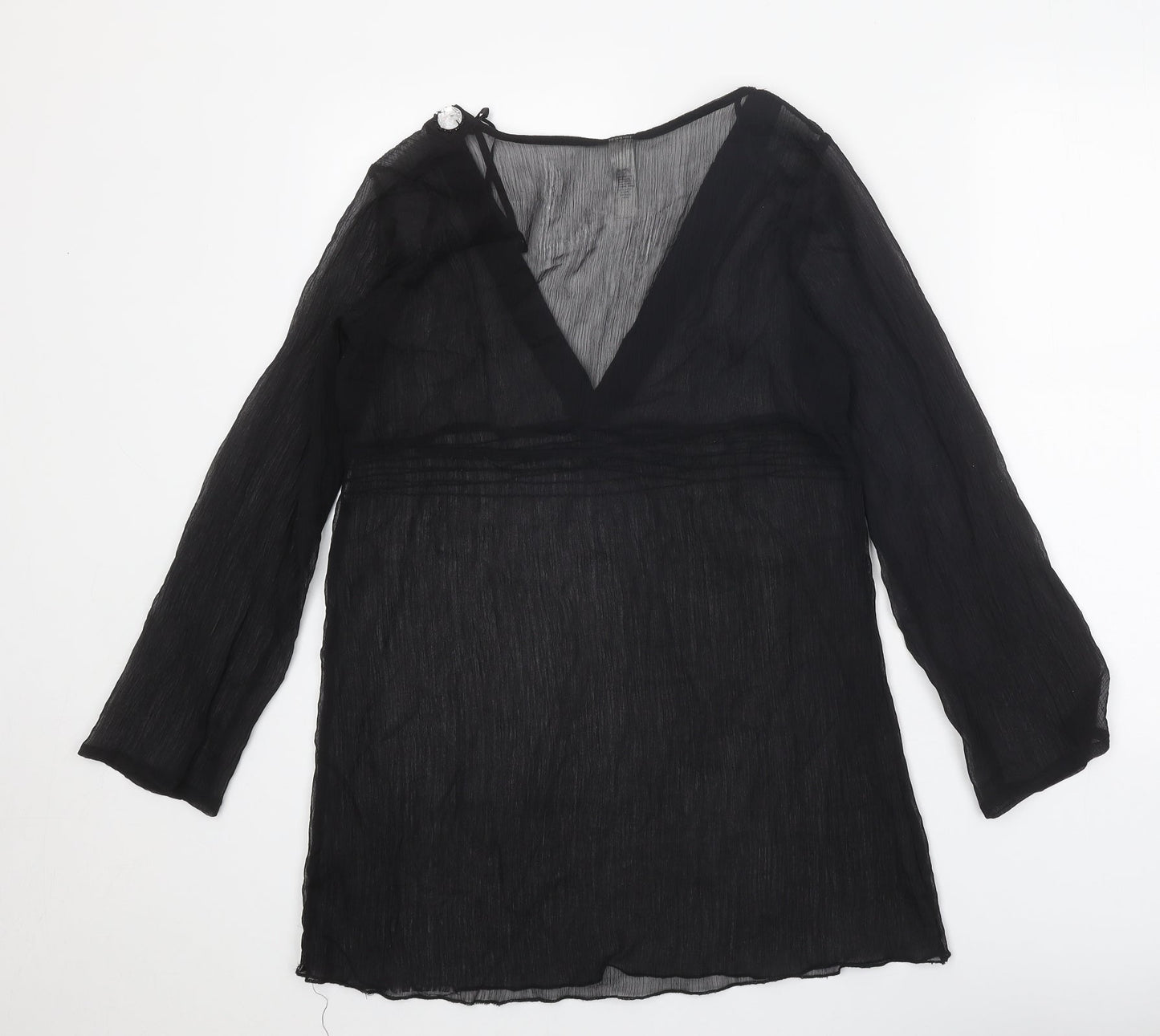 Ocean Club Womens Black Polyester Tunic Blouse Size 8 V-Neck - Embellished Neckline