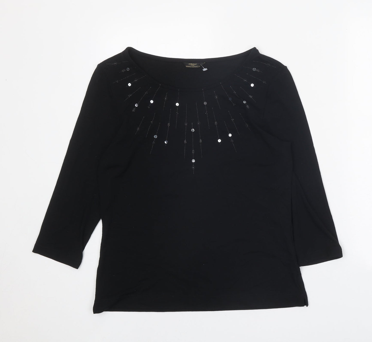 St Michael Womens Black Viscose Basic Blouse Size 12 Boat Neck