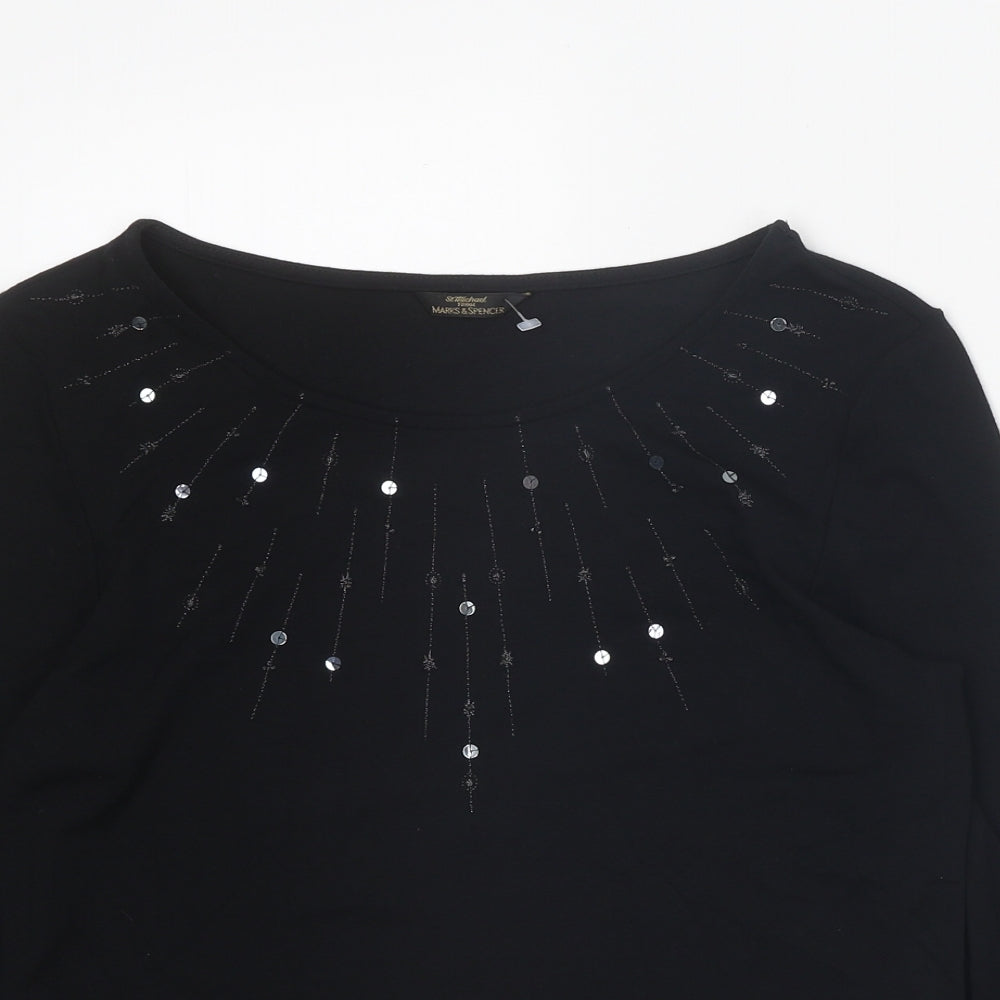 St Michael Womens Black Viscose Basic Blouse Size 12 Boat Neck