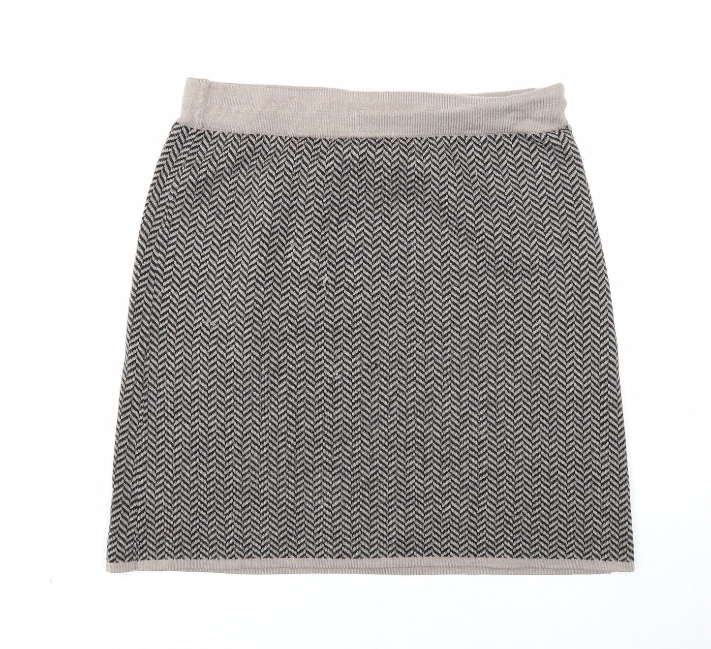 Adrienne Vittadini Womens Brown Herringbone Acrylic Straight & Pencil Skirt Size L