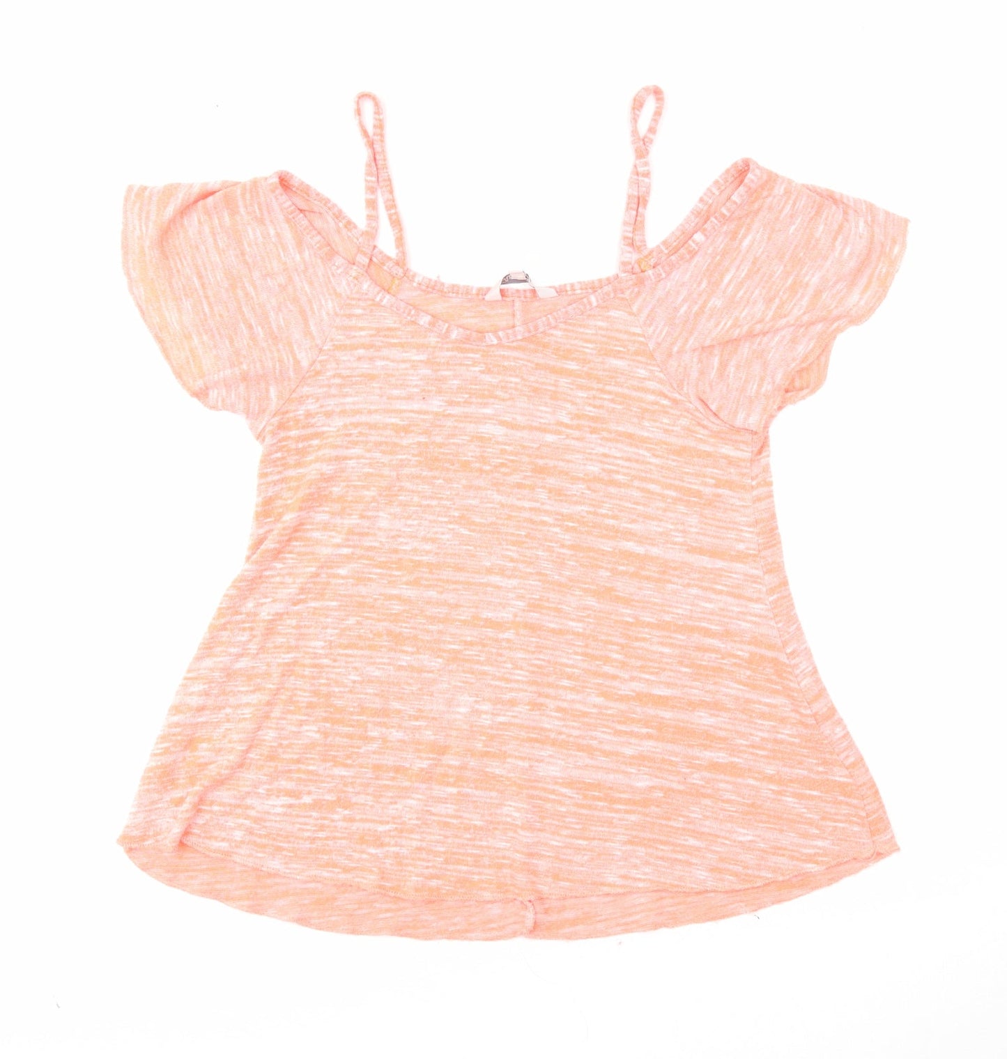 Peacocks Womens Orange Polyester Basic Blouse Size 10 V-Neck - Cold Shoulder