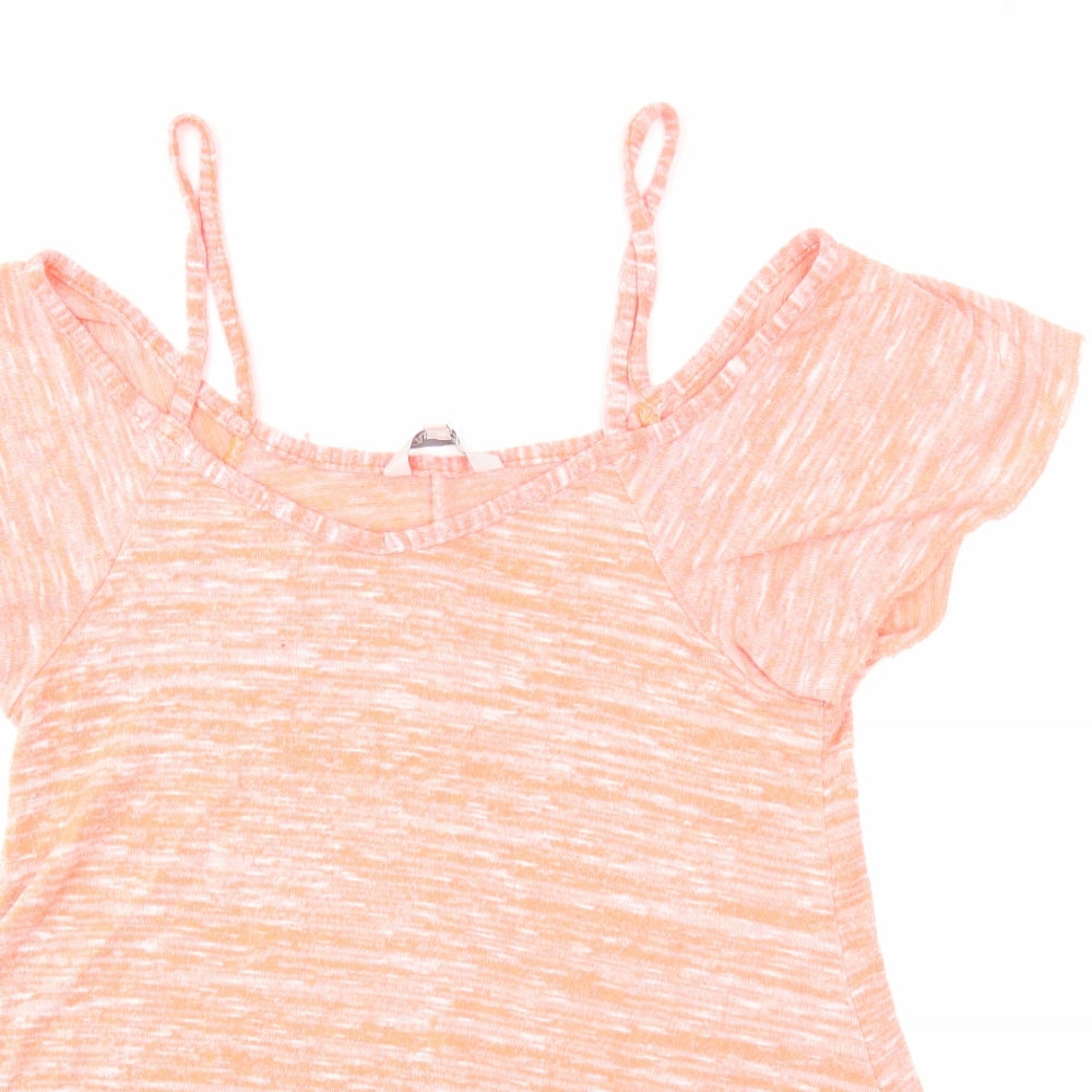 Peacocks Womens Orange Polyester Basic Blouse Size 10 V-Neck - Cold Shoulder