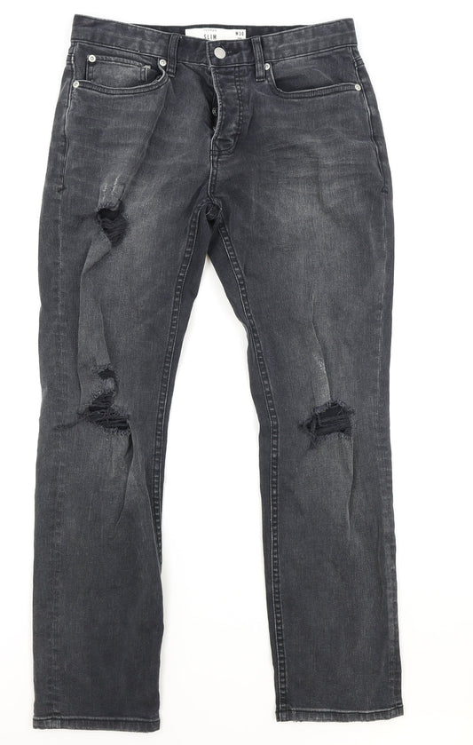 Topman Mens Black Cotton Straight Jeans Size 30 in L32 in Slim Button