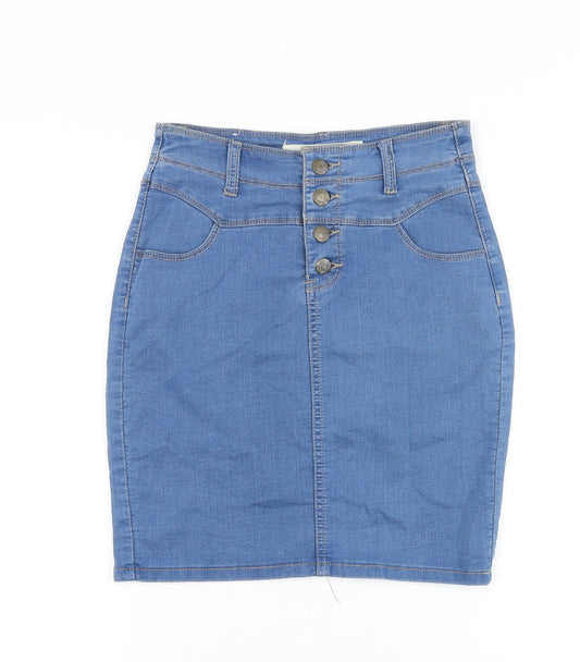 YES YES Womens Blue Cotton Straight & Pencil Skirt Size 8 Button
