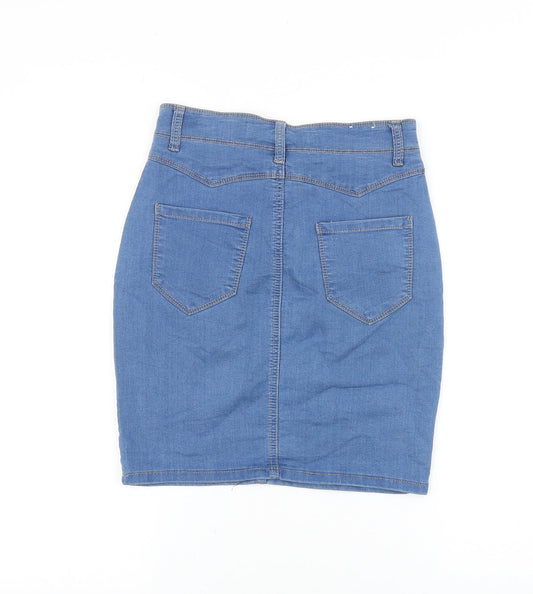 YES YES Womens Blue Cotton Straight & Pencil Skirt Size 8 Button