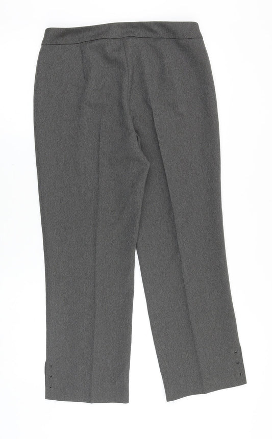 Marks and Spencer Womens Grey Polyester Dress Pants Trousers Size 10 Regular Zip - Eyelet Detail