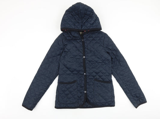 New Look Womens Blue Quilted Coat Size 10 Snap