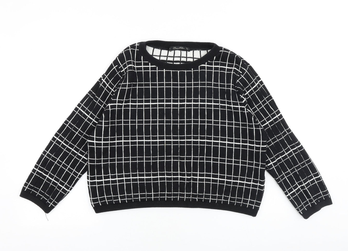Zara Womens Black Round Neck Check Cotton Pullover Jumper Size M