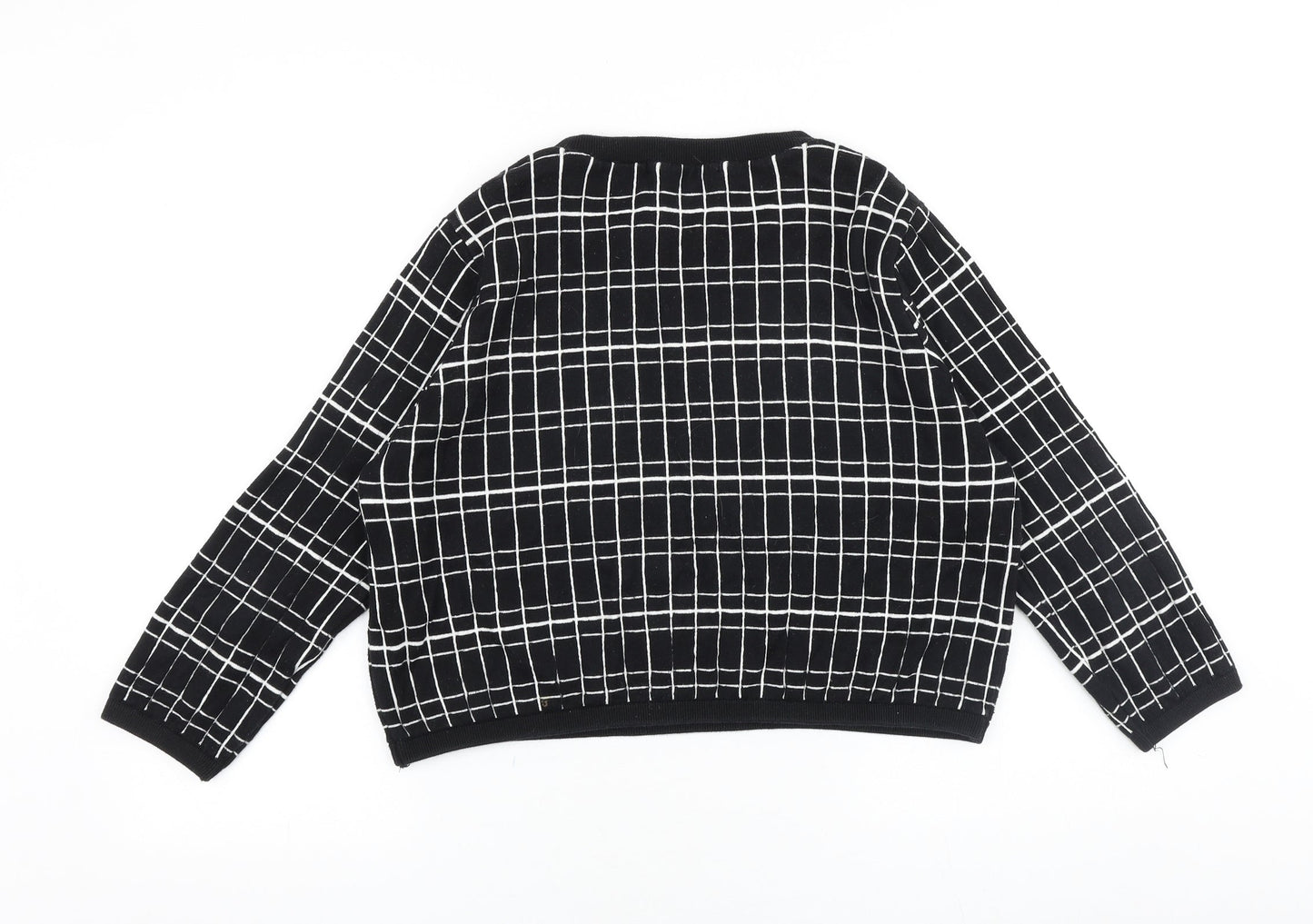 Zara Womens Black Round Neck Check Cotton Pullover Jumper Size M