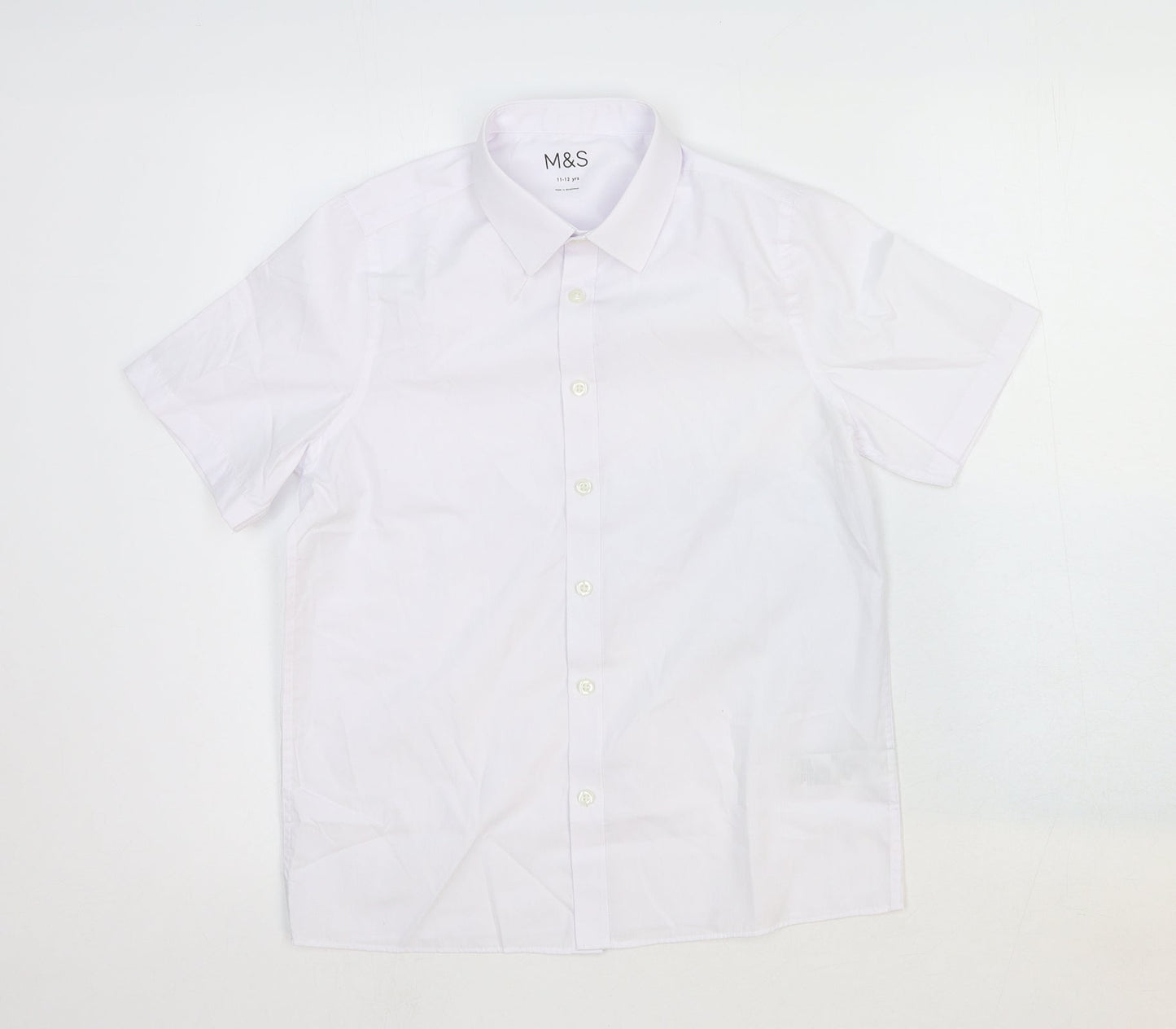 Marks and Spencer Girls White Cotton Basic Button-Up Size 11-12 Years Collared Button