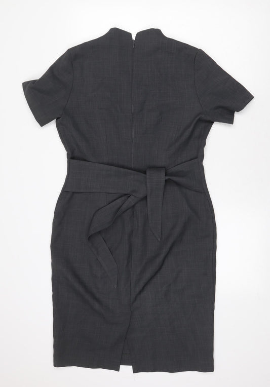 Florenceroby Womens Grey Polyester Pencil Dress Size 10 V-Neck Zip