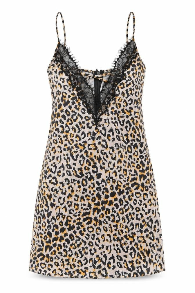 Preworn Womens Multicoloured Animal Print Polyester Slip Dress Size M V-Neck Zip - Lace Trim