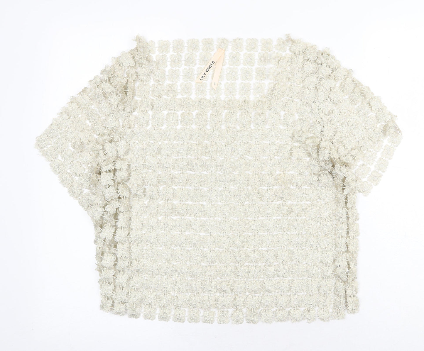 Lily White Womens Gold Polyester Basic Blouse Size S Boat Neck
