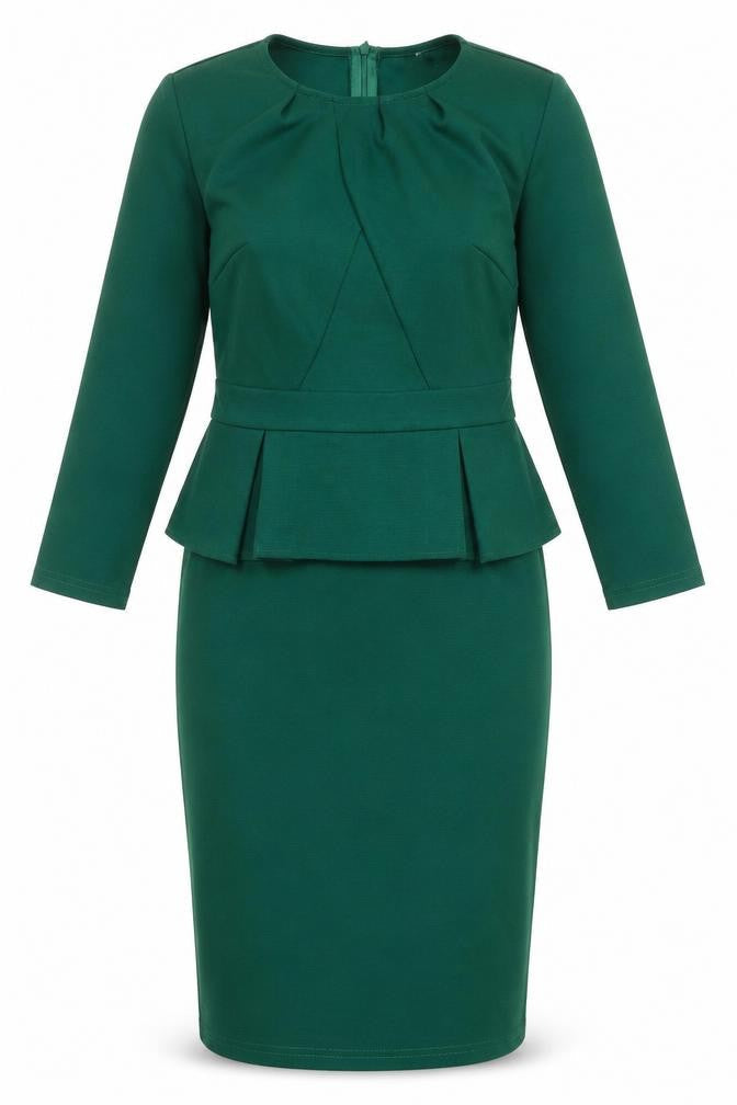 Preworn Womens Green Cotton Sheath Size XS Round Neck Zip - Peplum