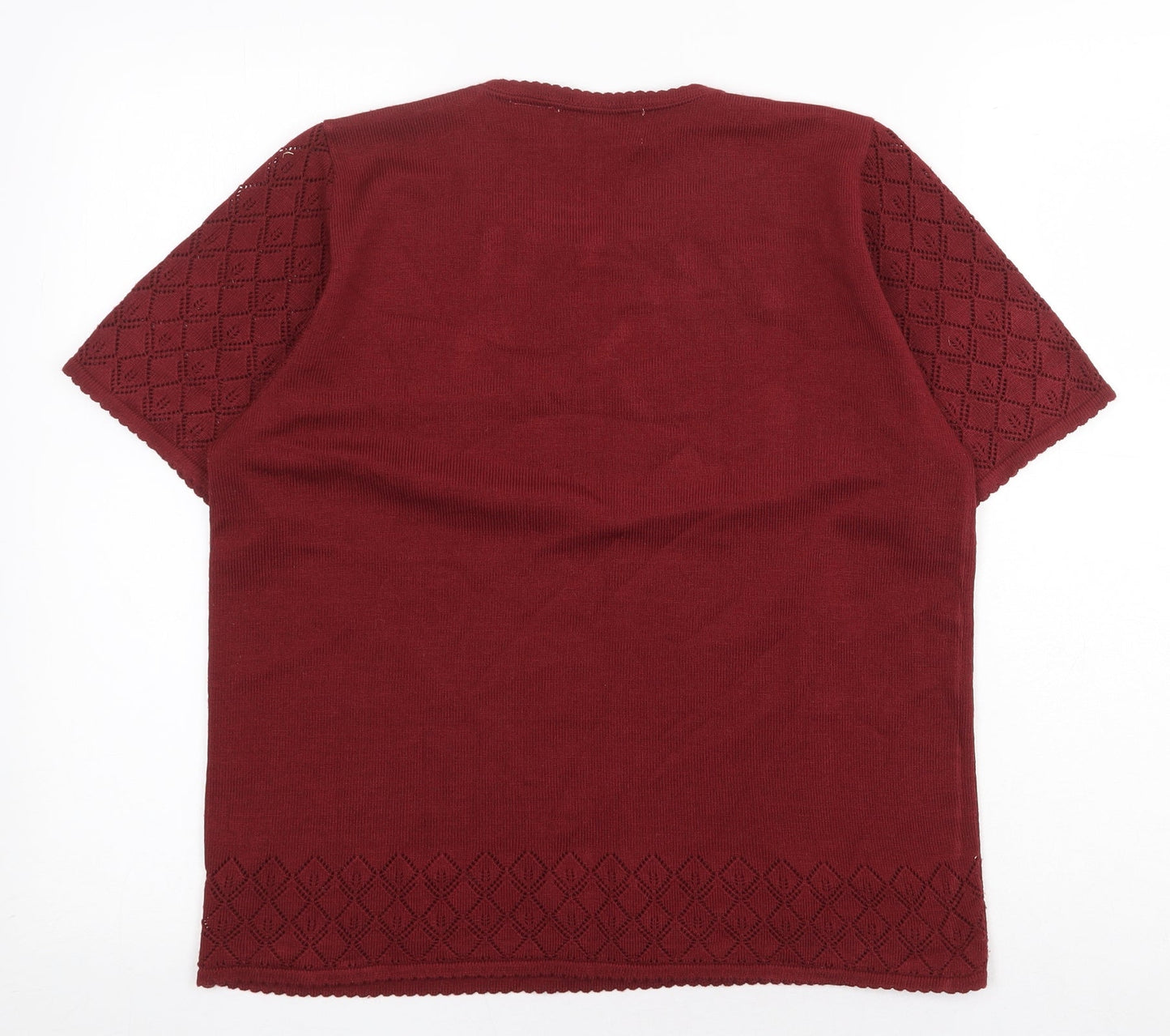 Alfred Dunner Womens Red Acrylic Basic T-Shirt Size L Round Neck