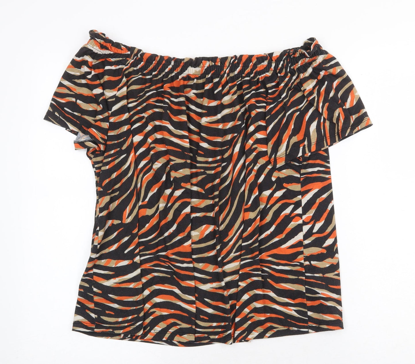 Peacocks Womens Multicoloured Animal Print Polyester Basic Blouse Size 14 Off the Shoulder - Tiger Print Bardot