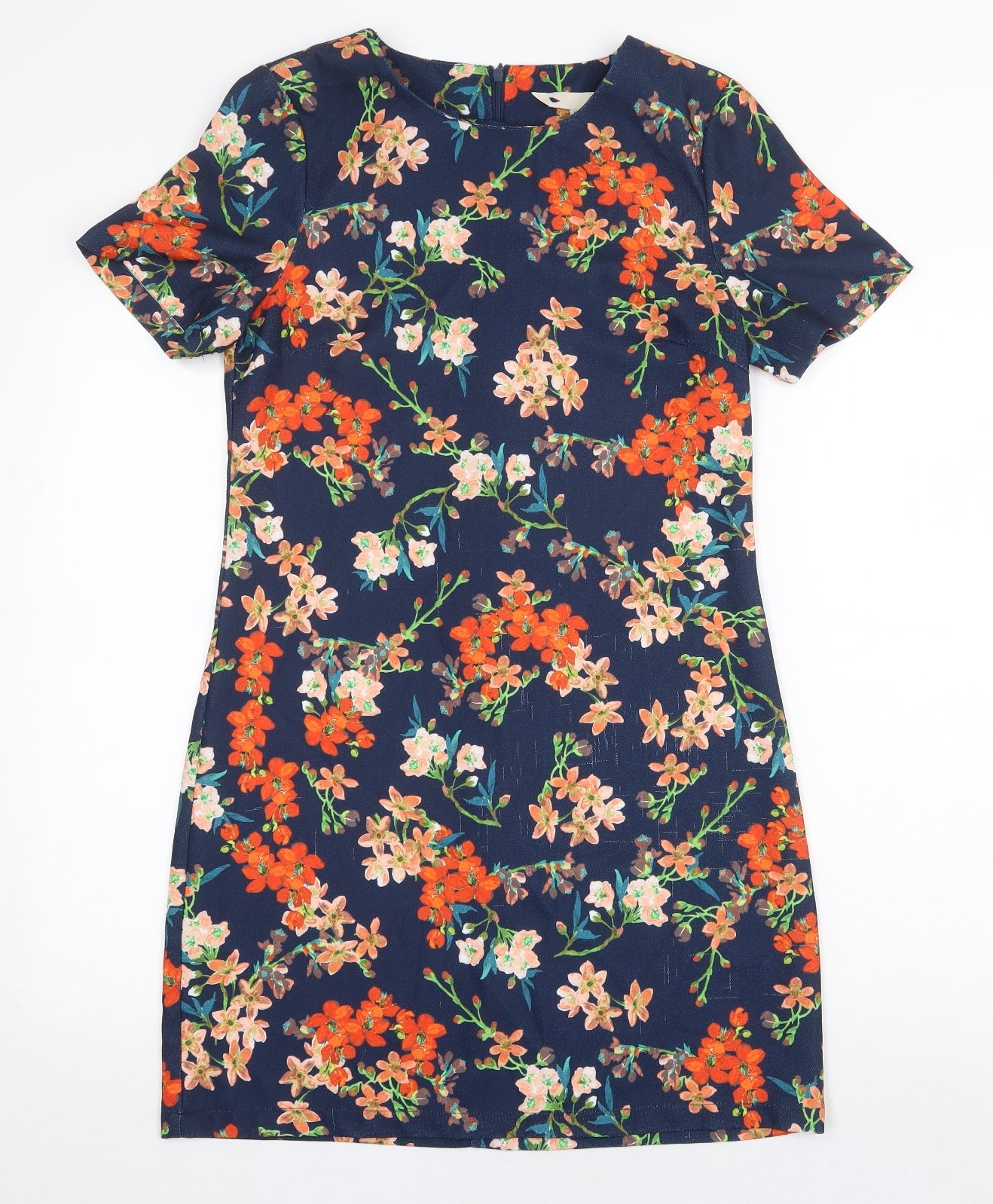 Yumi Womens Blue Floral Polyester A-Line Size 8 Round Neck Zip
