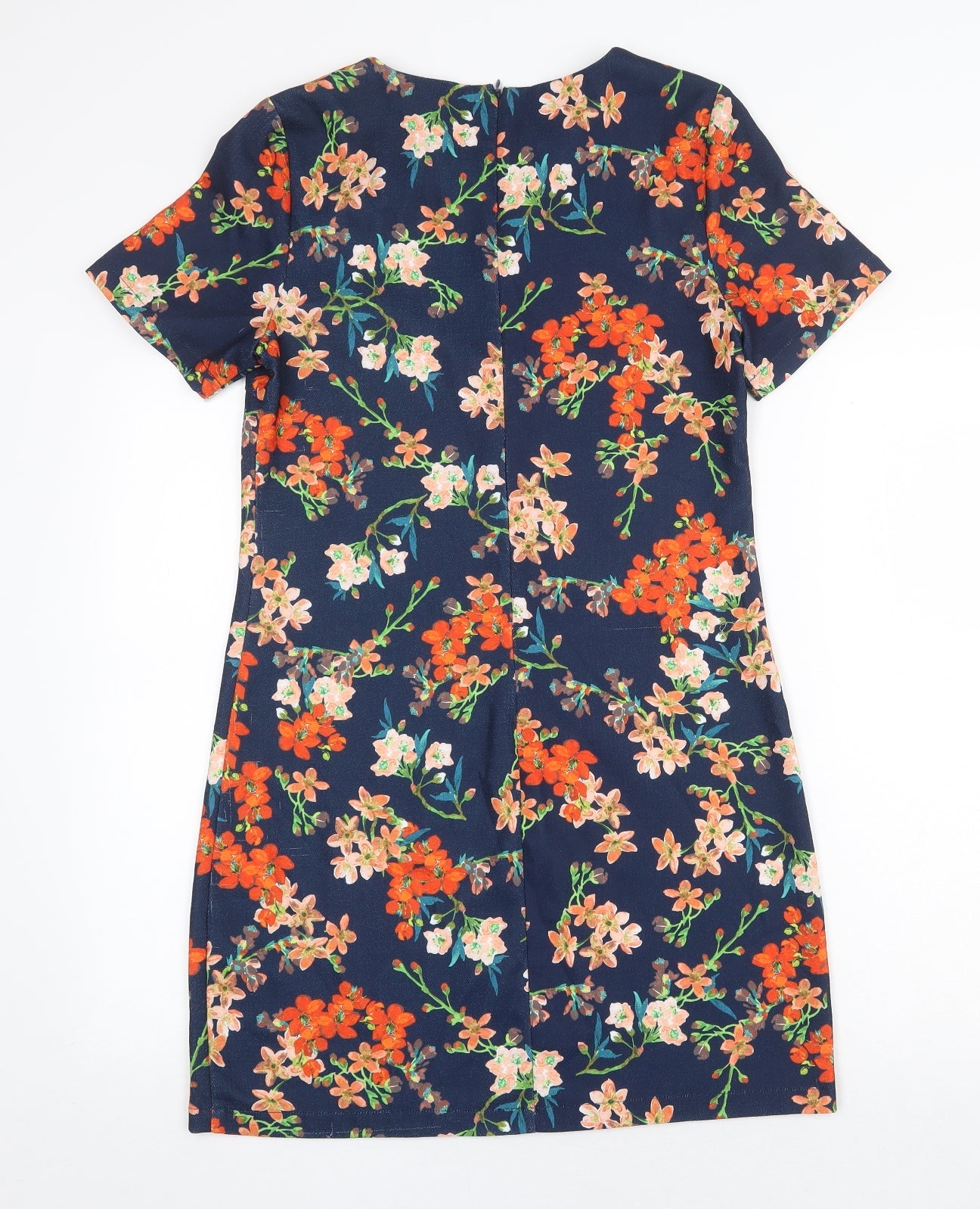 Yumi Womens Blue Floral Polyester A-Line Size 8 Round Neck Zip