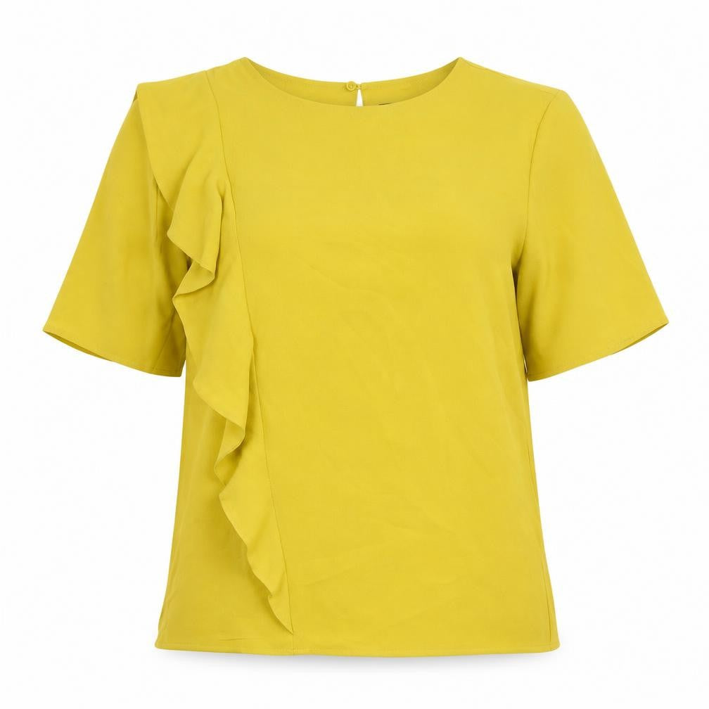 Marks and Spencer Womens Yellow Polyester Basic T-Shirt Size 12 Scoop Neck
