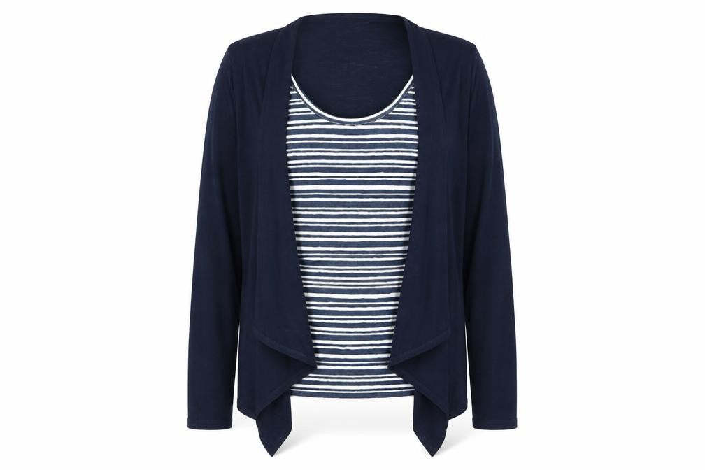 Marks and Spencer Womens Blue Scoop Neck Striped Polyester Pullover Jumper Size 12