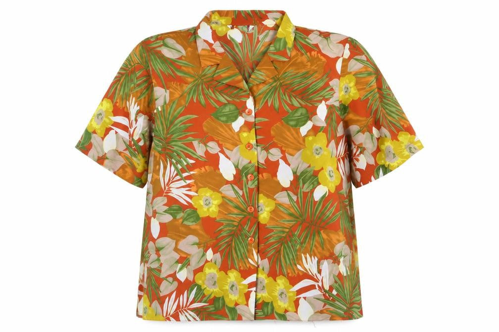 Preworn Womens Multicoloured Floral Polyester Basic Button-Up Size 16 Collared - Tropical Print